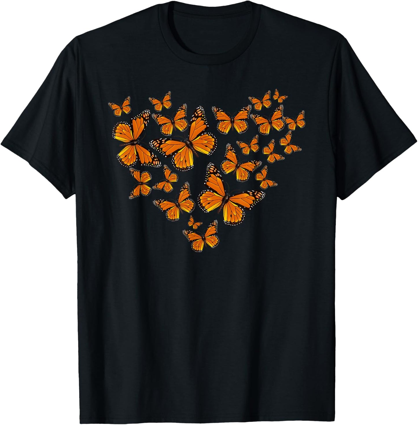 Monarch Butterflies Heart Pattern Lovely T-Shirt - T-Shirt | Black