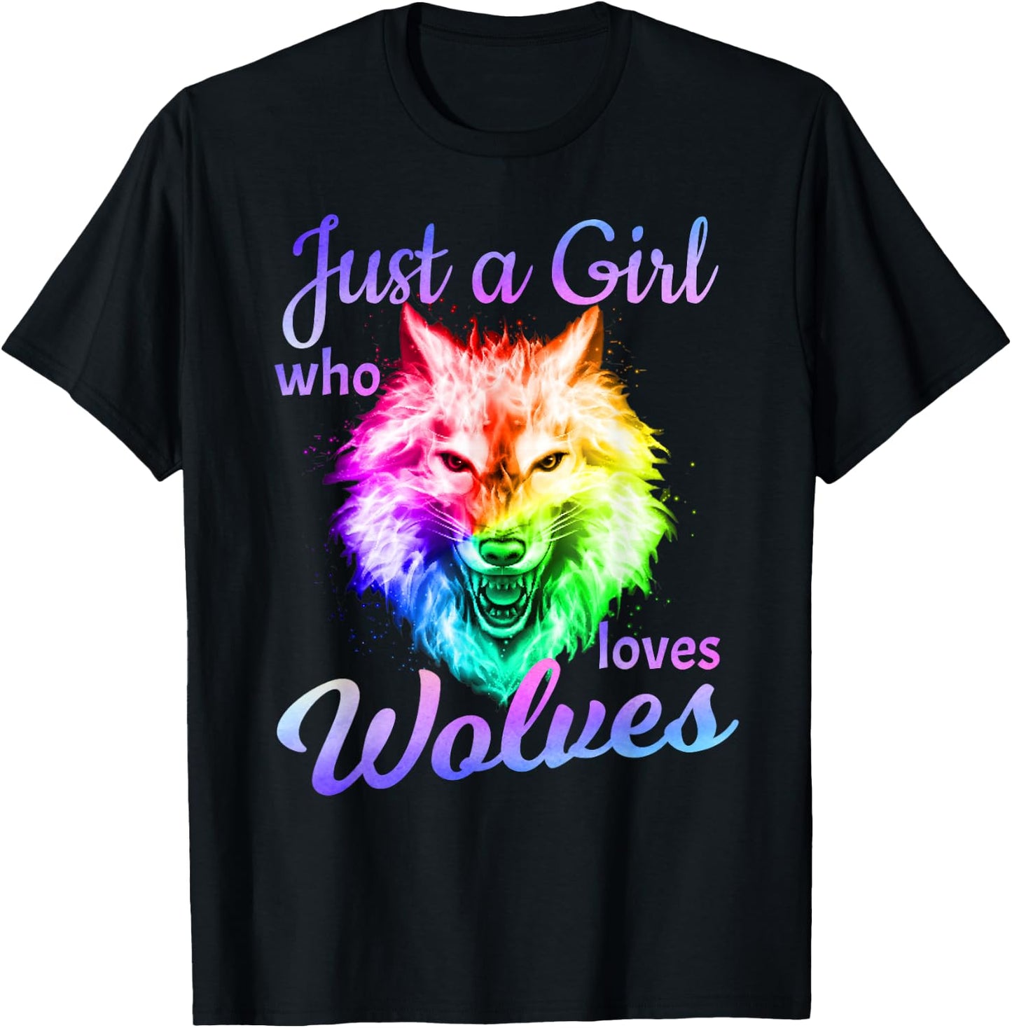 Just a Girl Who Loves wolves - Moon Wolf Shirt Girls Women T-Shirt - T-Shirt | Black