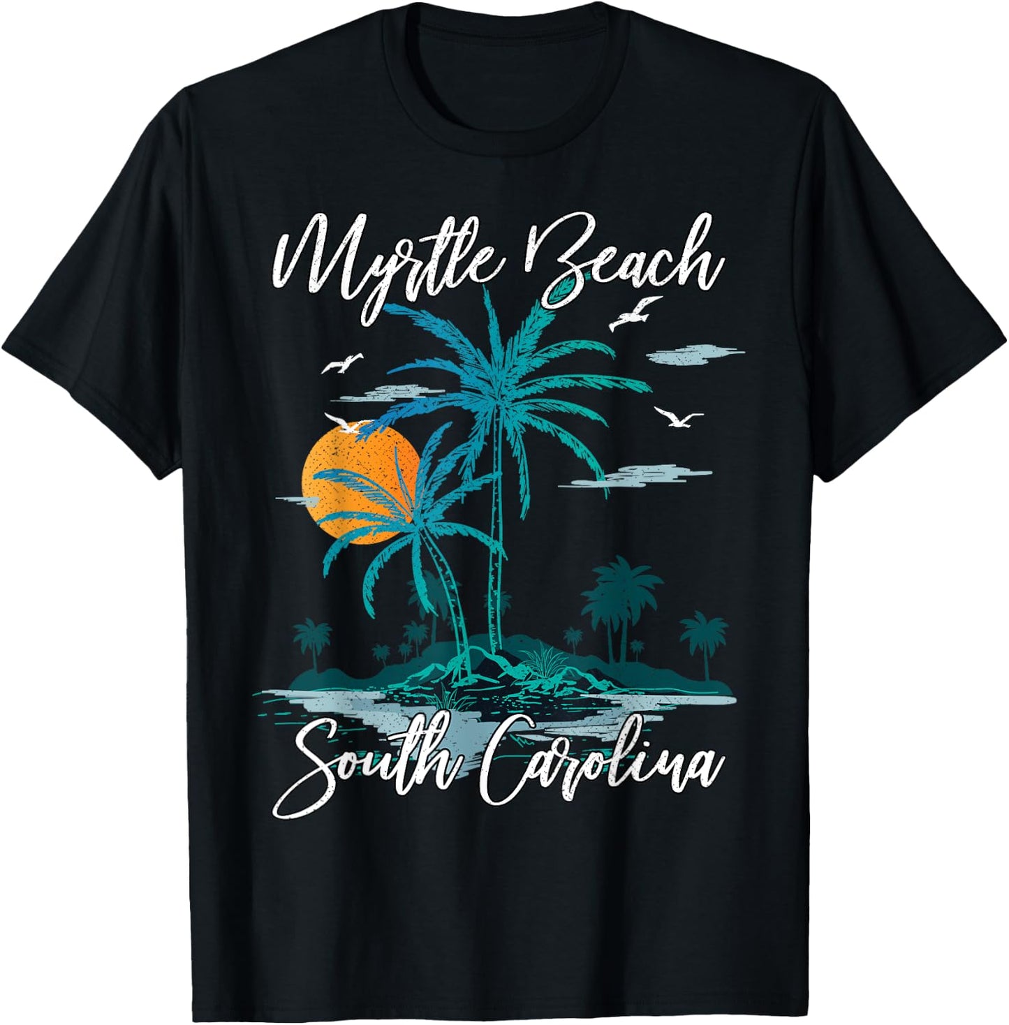 Family Vacation Retro Sunset South Carolina Myrtle Beach T-Shirt - T-Shirt | Black