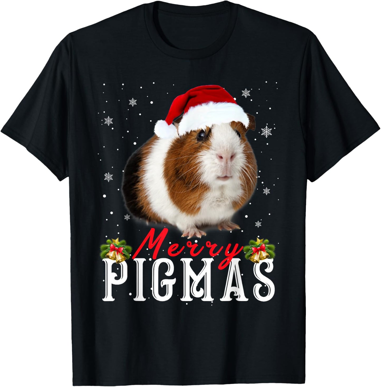 Merry Pigmas Face Mask Funny Guinea Pig Christmas Santa Xmas T-Shirt - T-Shirt | Black