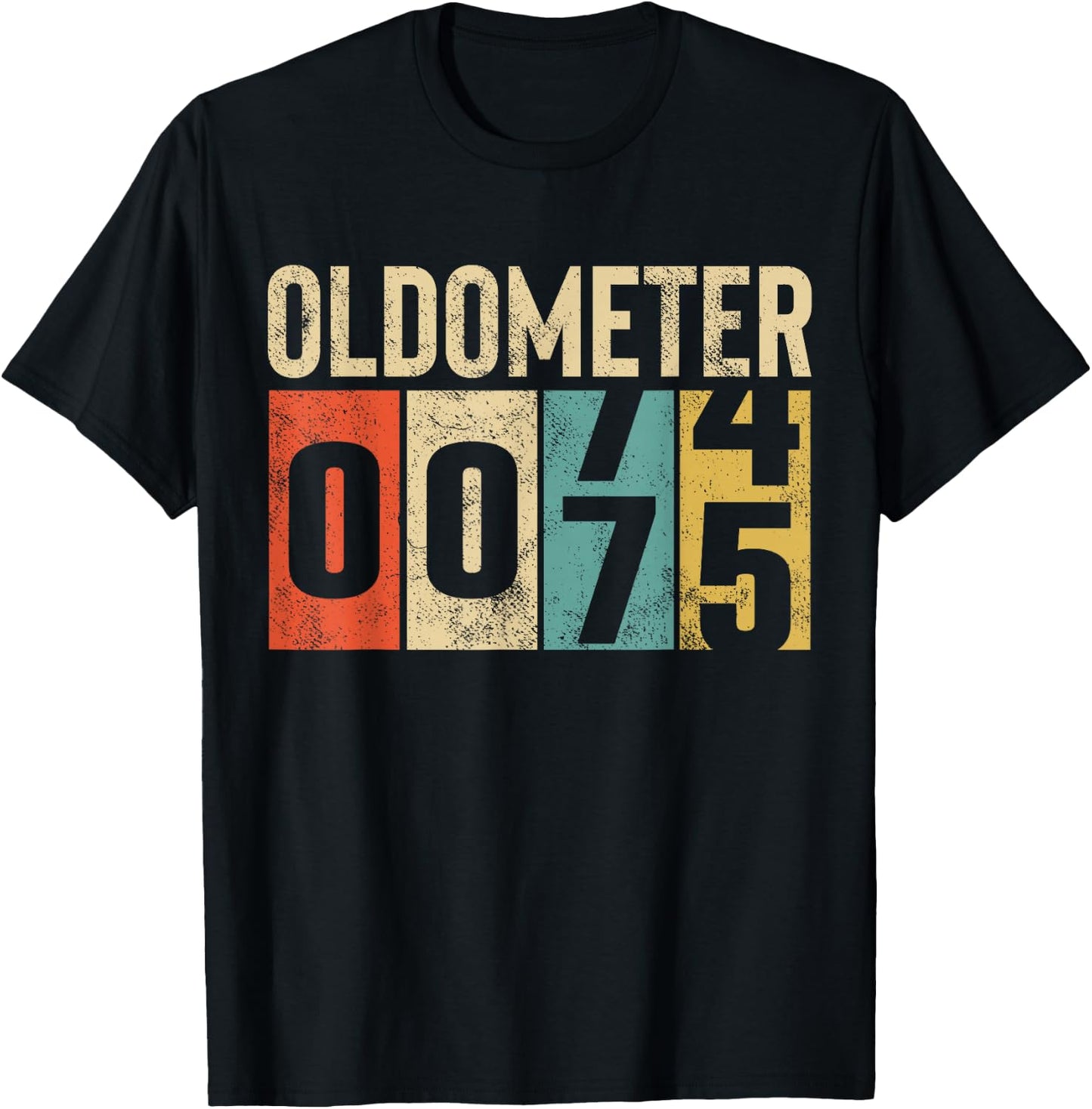 Funny 75 Years Old Oldometer Vintage 75th Birthday Odometer T-Shirt - T-Shirt | Black