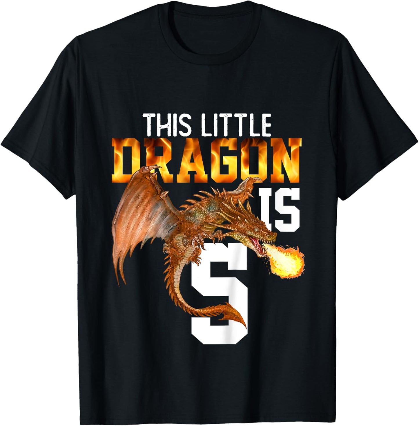 Turning 5 Year Old Birthday Gift Boy Dragon 5th Bday Girl T-Shirt - T-Shirt | Black