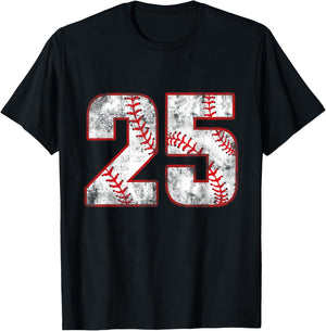 Vintage Baseball 25 Jersey Number T-Shirt - T-Shirt | Black