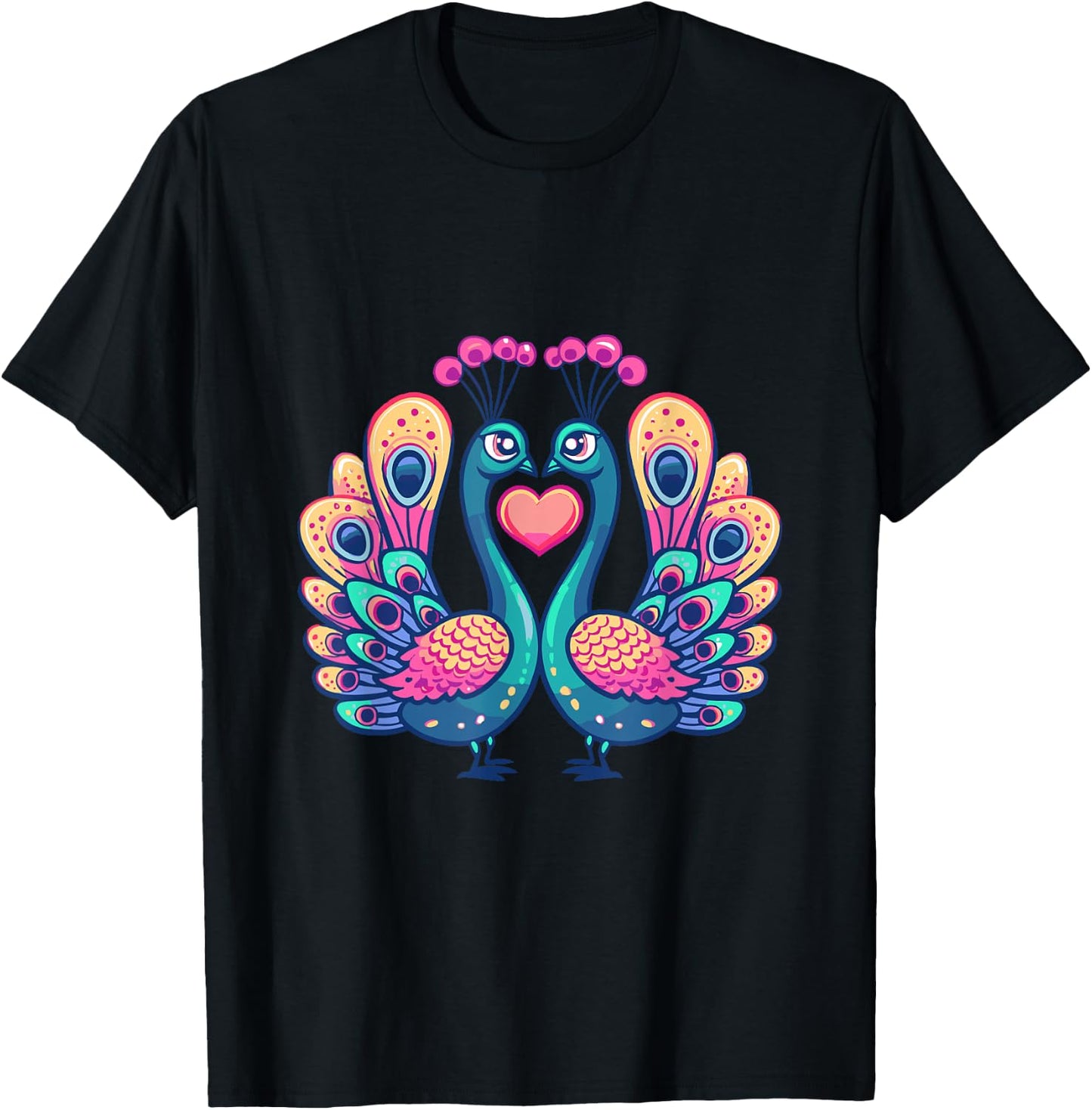 Cute Peacock Love Couple | Valentines Day T-Shirt - T-Shirt | Black