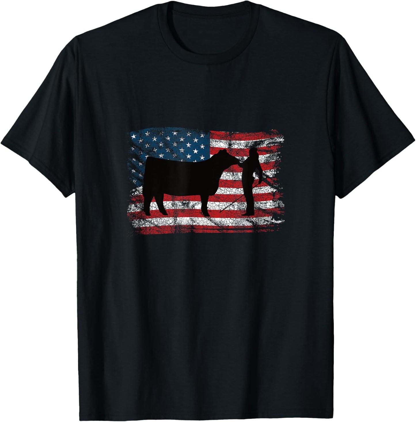 Showgirl Cattle American Patriotic USA Flag Fun Cattle Show T-Shirt - T-Shirt | Black