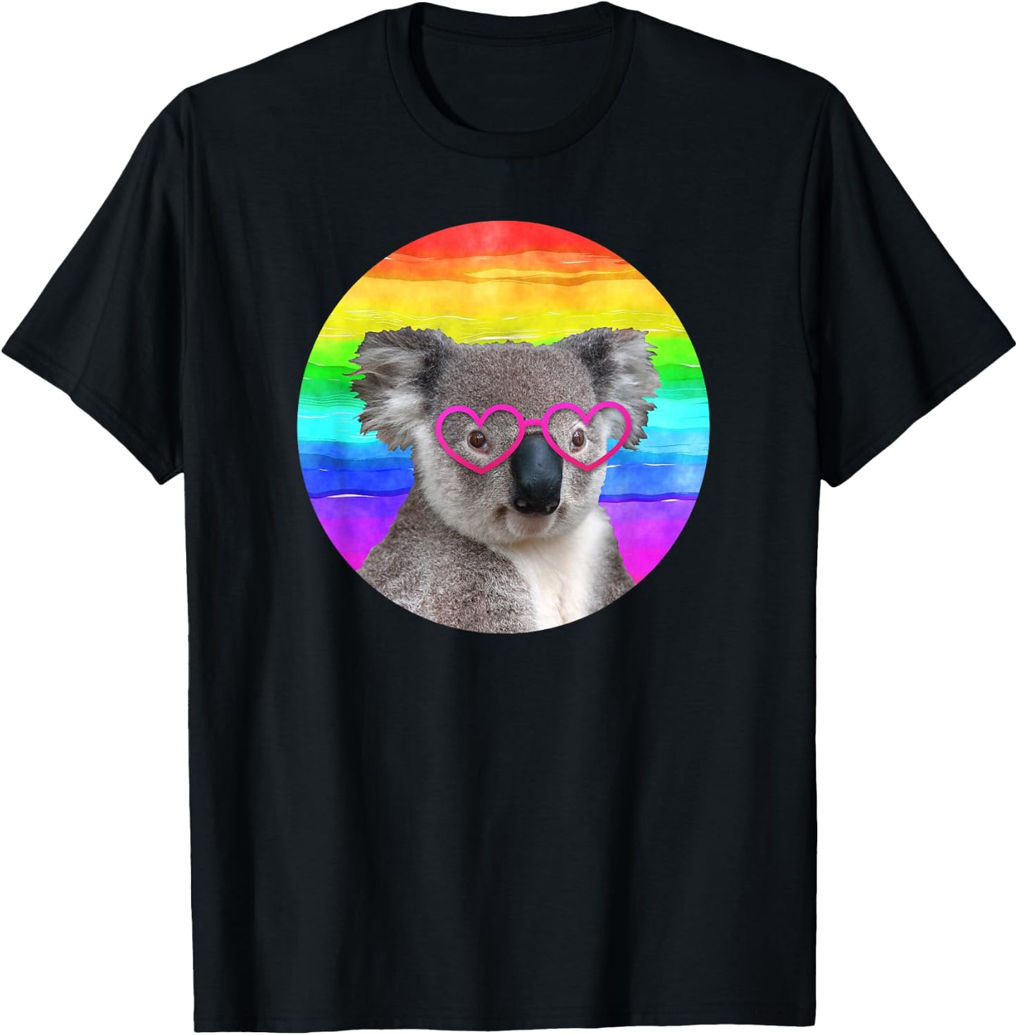 Koala Bear Rainbow Pink Heart Glasses Funny Cute Animal T-Shirt - T-Shirt | Black