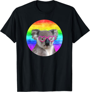 Koala Bear Rainbow Pink Heart Glasses Funny Cute Animal T-Shirt - T-Shirt | Black