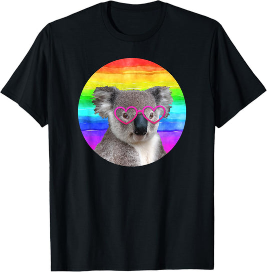 Koala Bear Rainbow Pink Heart Glasses Funny Cute Animal T-Shirt - T-Shirt | Black