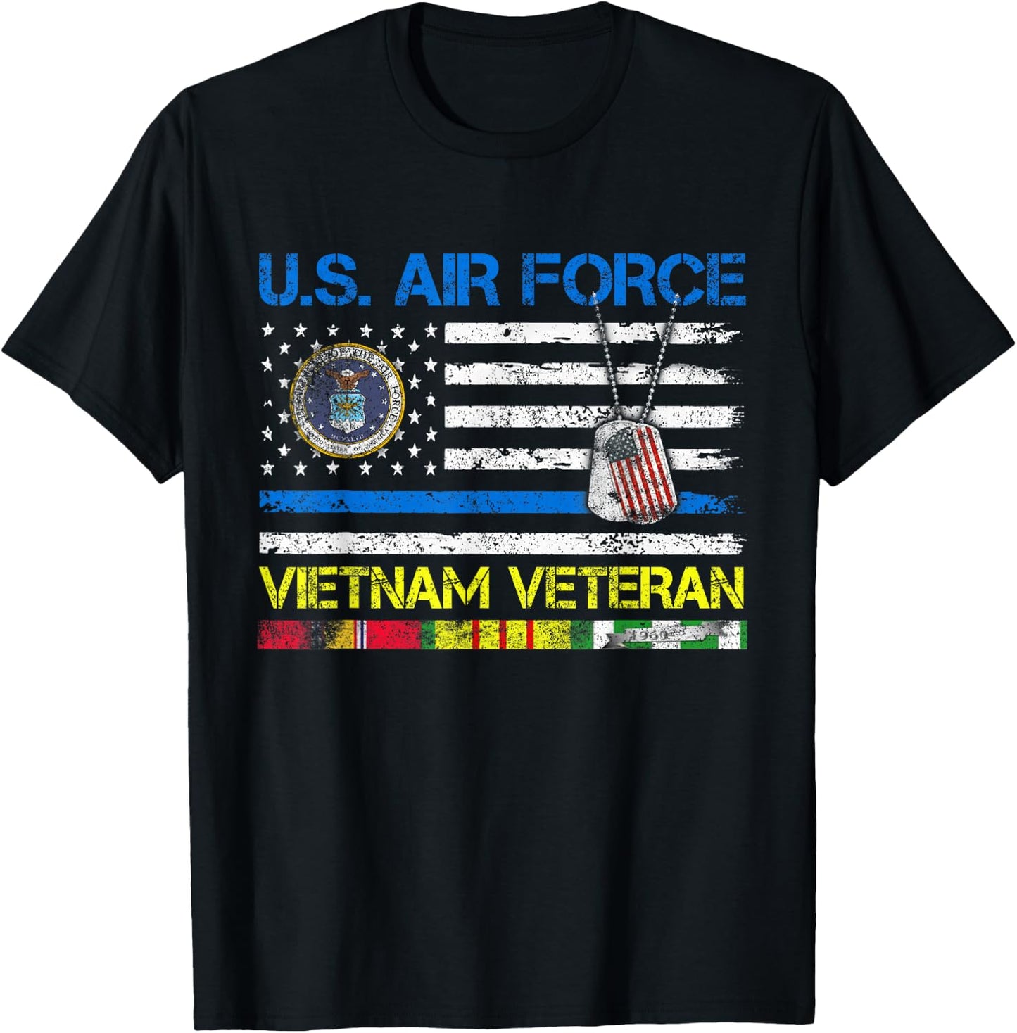 Men U.S Air Force Vietnam Veteran, USAF Veteran Flag Vintage T-Shirt - T-Shirt | Black