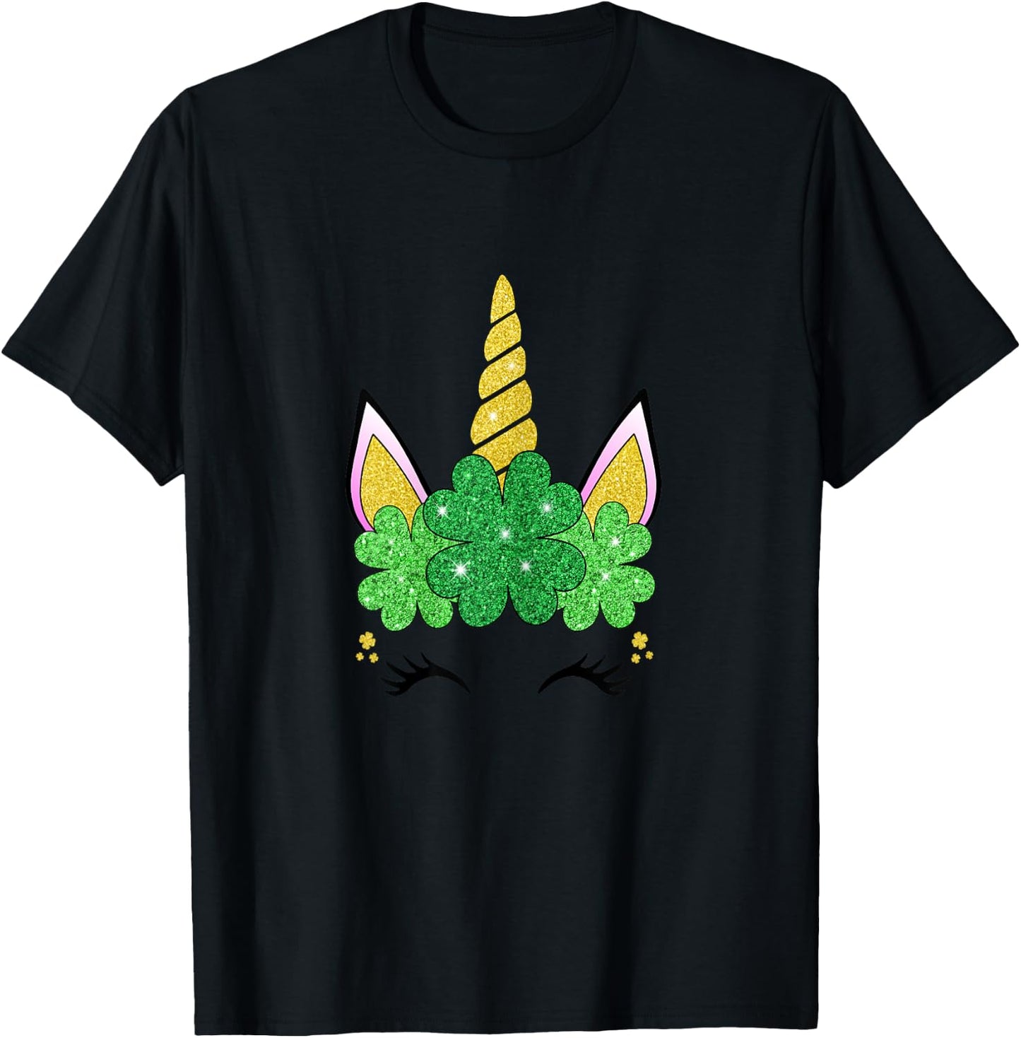 Cute Unicorn St Patrick's Day Girls Green Shamrocks Irish T-Shirt - T-Shirt | Black