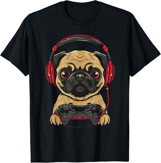 Gamer Pug Gaming Pugs Video Game Dog Lover For Boys Girls T-Shirt - T-Shirt | Black