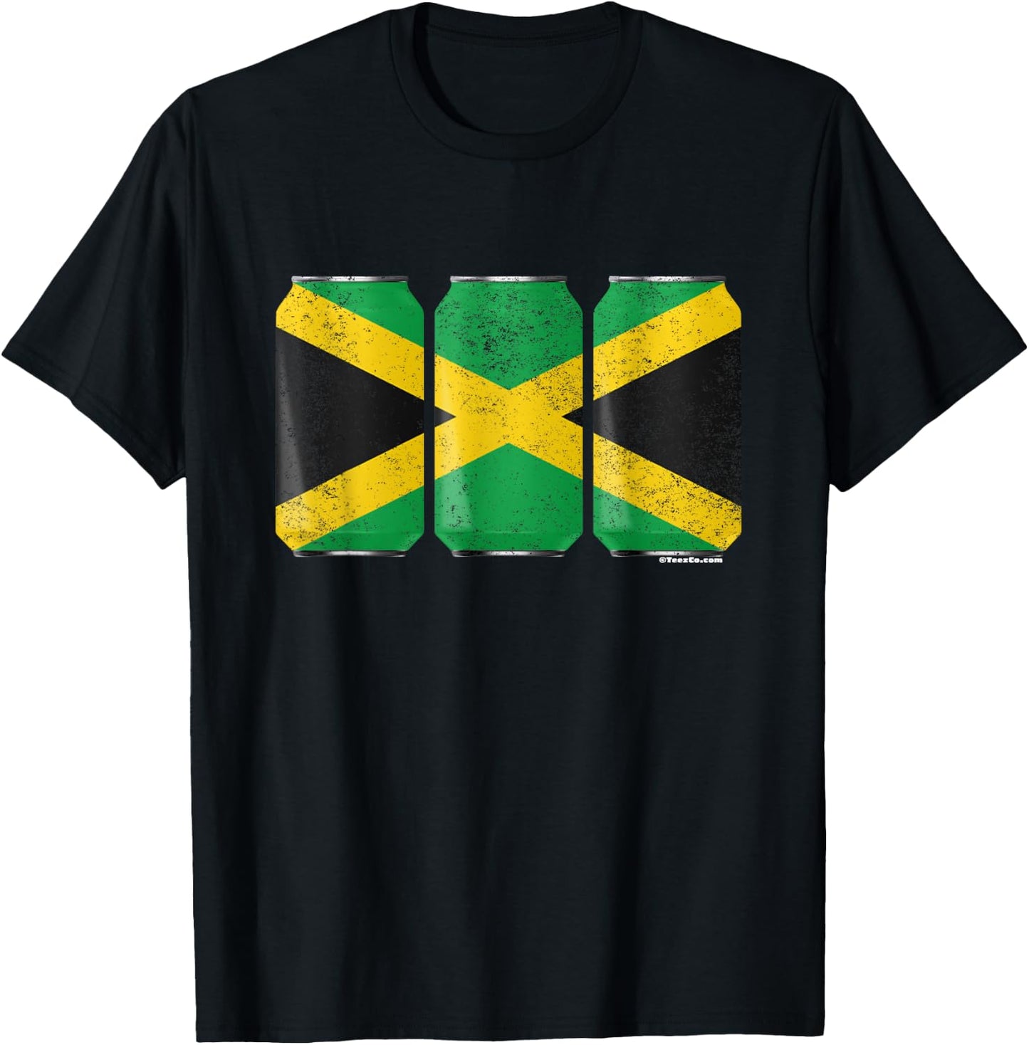 Cool Graphic Beer Cans Jamaica Flag T-Shirt - T-Shirt | Black