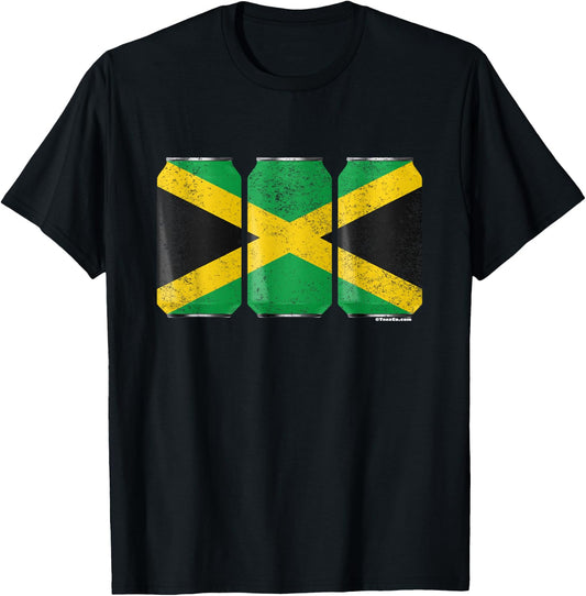 Cool Graphic Beer Cans Jamaica Flag T-Shirt - T-Shirt | Black