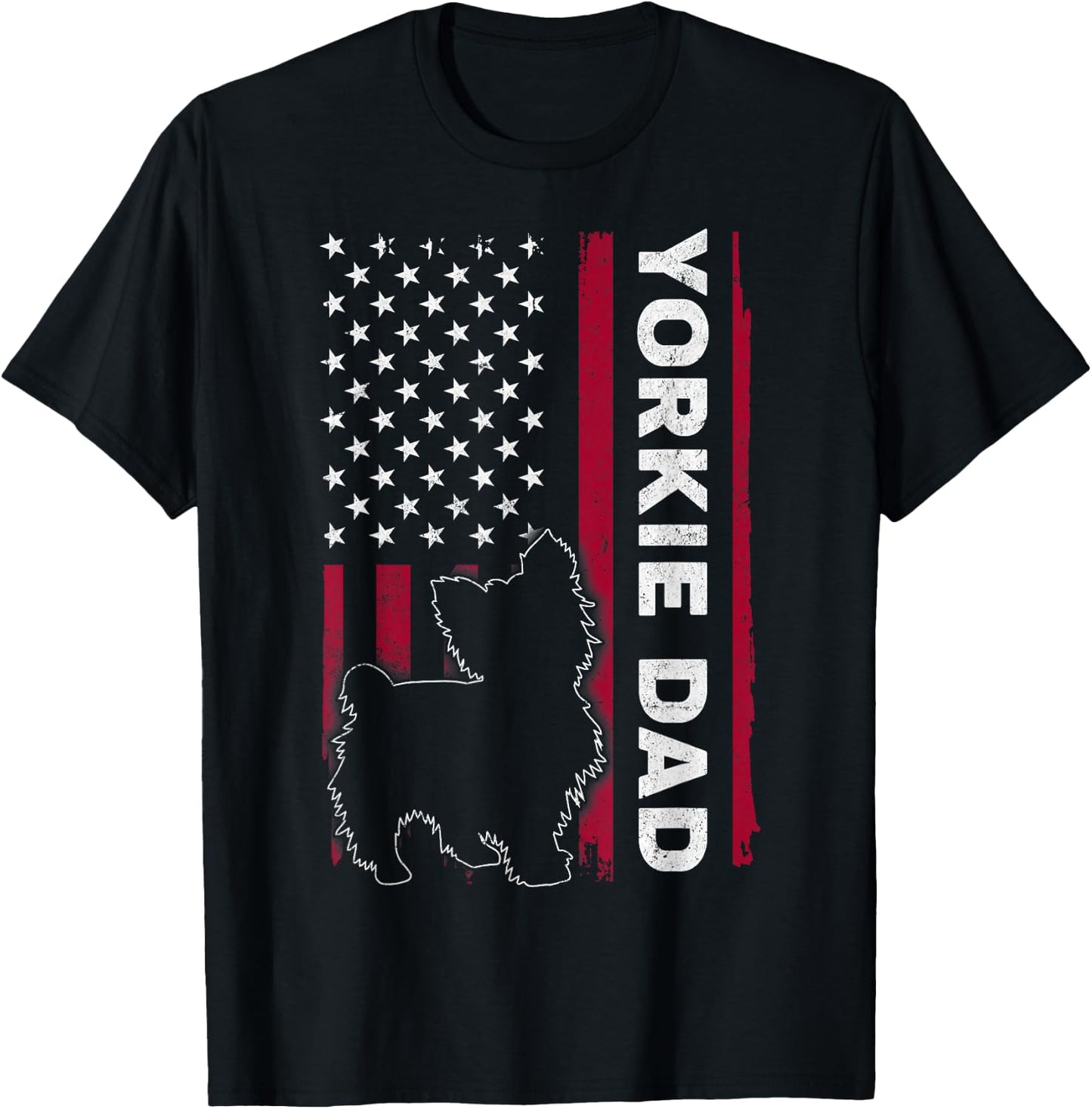 Yorkie Dog Vintage US American Flag Yorkie Dad Fathers Day T-Shirt - T-Shirt | Black