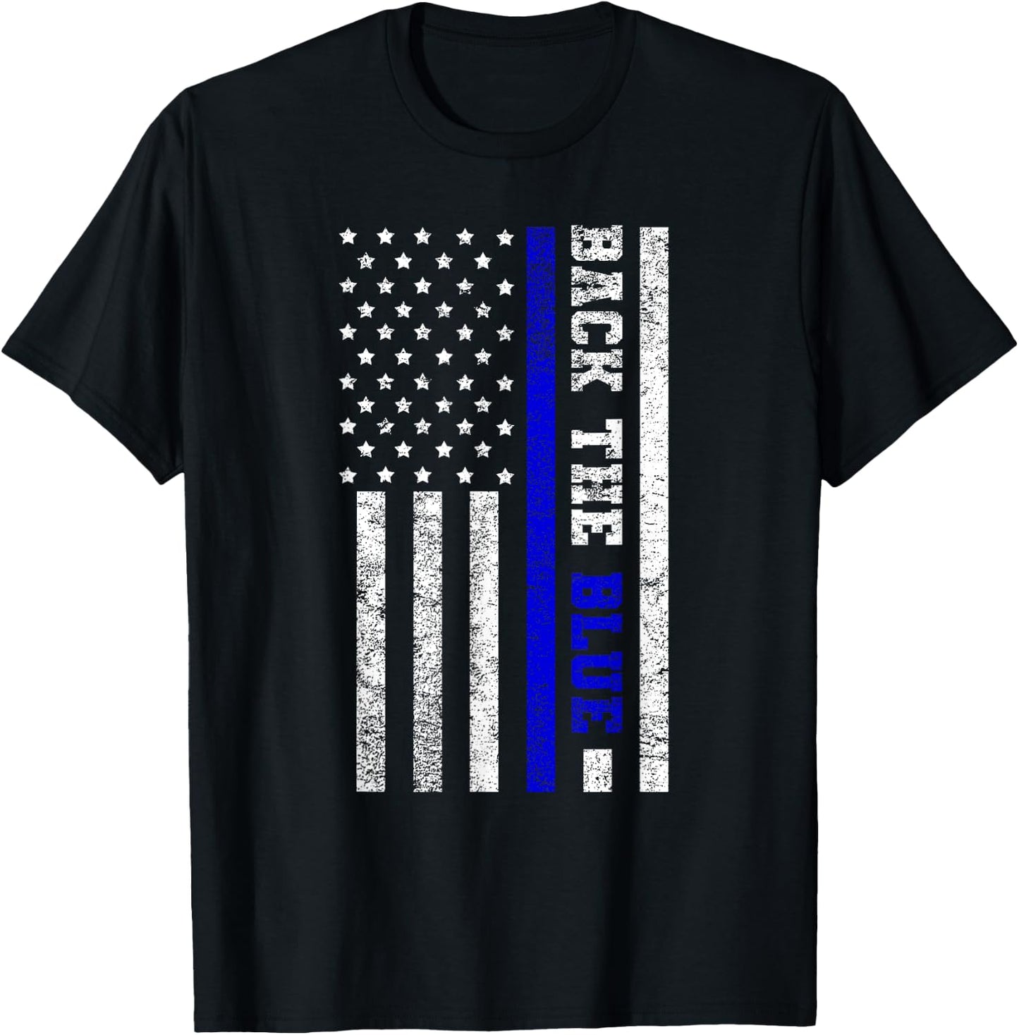 Back The Blue USA Flag Blue Line United States Police Gift T-Shirt - T-Shirt | Black