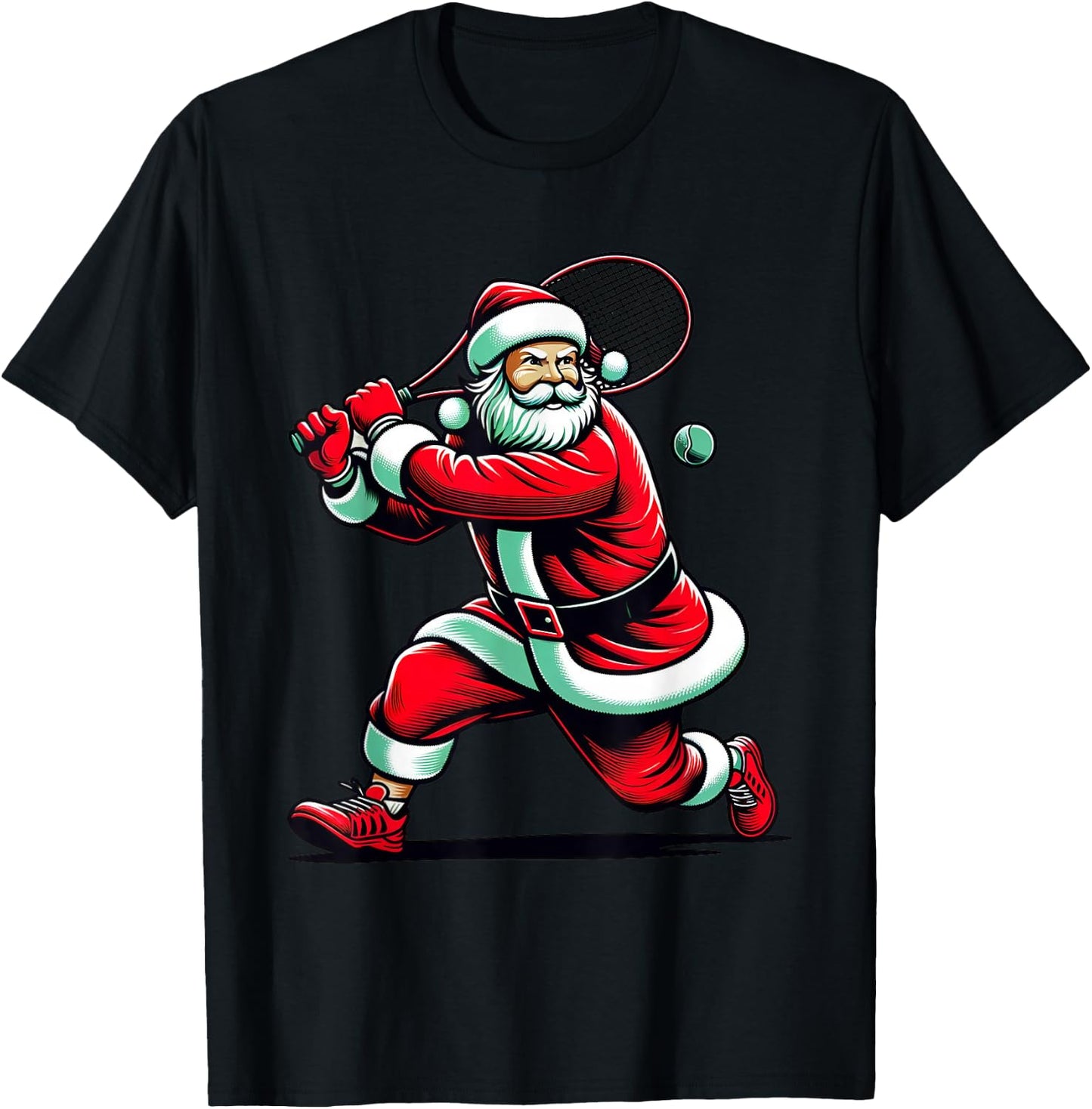 Christmas Sports Santa Playing Tennis Xmas Women Men & Kids T-Shirt - T-Shirt | Black