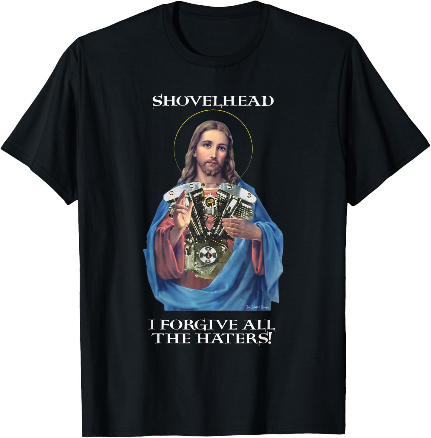 Retro Jesus Shovelhead I Forgive all the haters Biker Gear T-Shirt - T-Shirt | Black