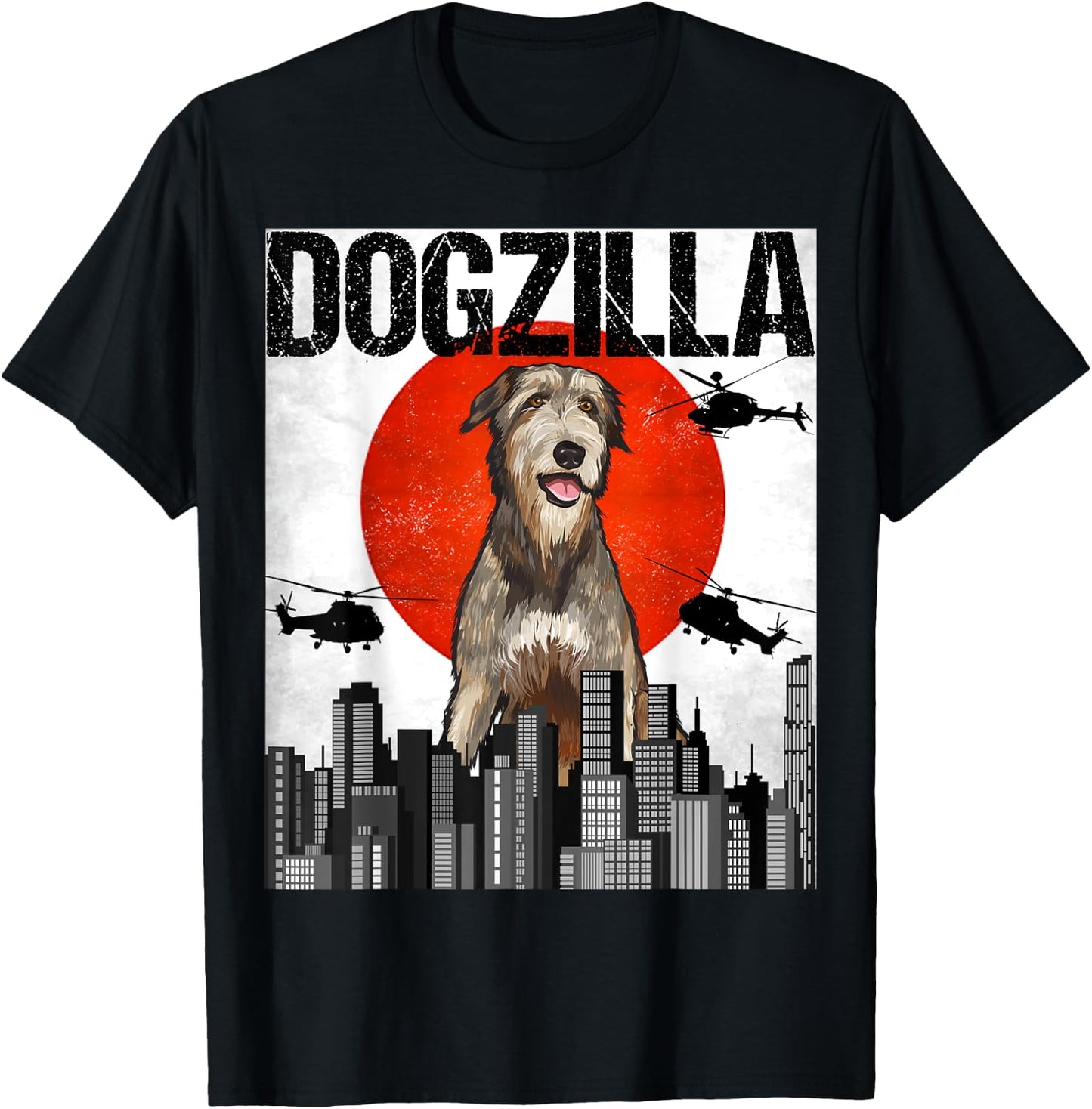 Funny Vintage Japanese Dogzilla Irish Wolfhound T-Shirt - T-Shirt | Black