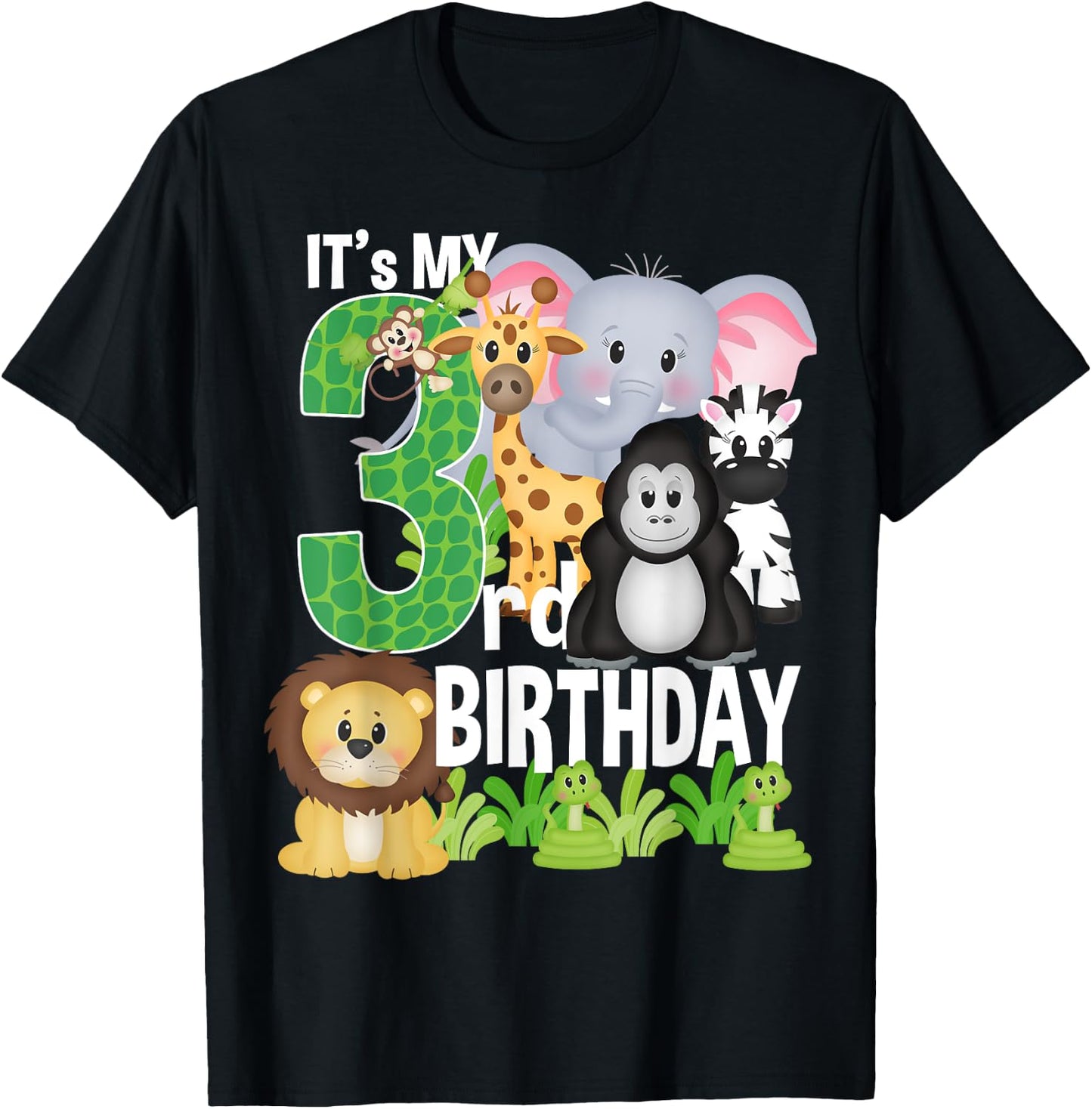 It's My 3rd Birthday Party Jungle Safari Zoo Theme Bday T-Shirt - T-Shirt | Black