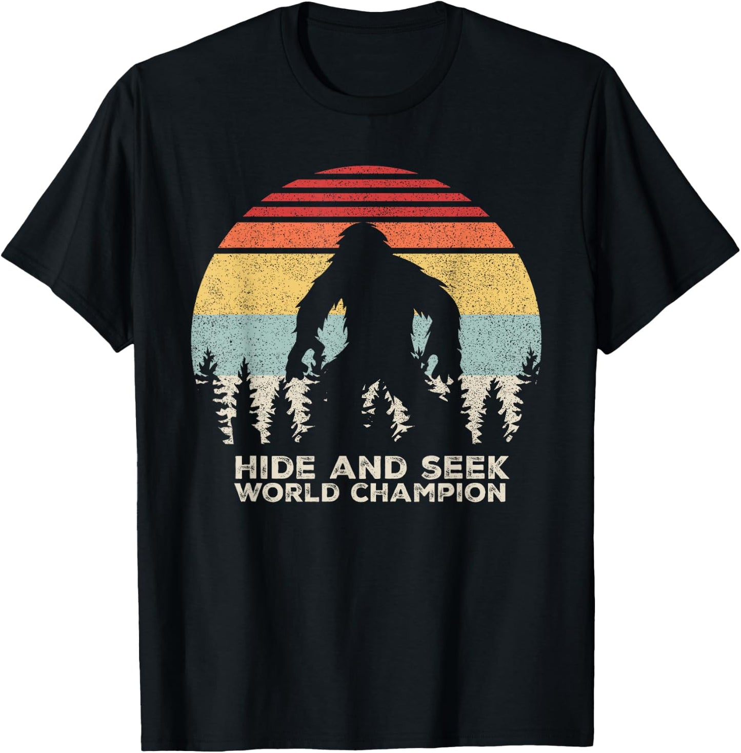 Retro Hide & Seek Champion Shirt Funny Sasquatch Bigfoot T-Shirt - T-Shirt | Black