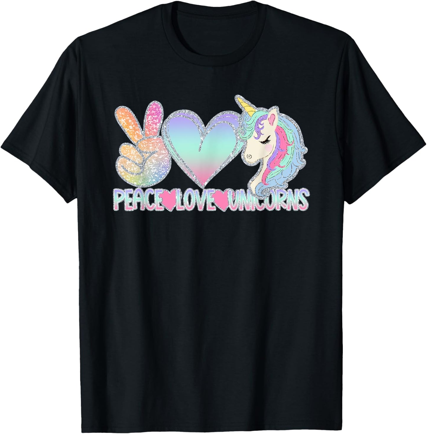 Peace Love Unicorns - Funny Magic Horse Lover Gift T-Shirt - T-Shirt | Black
