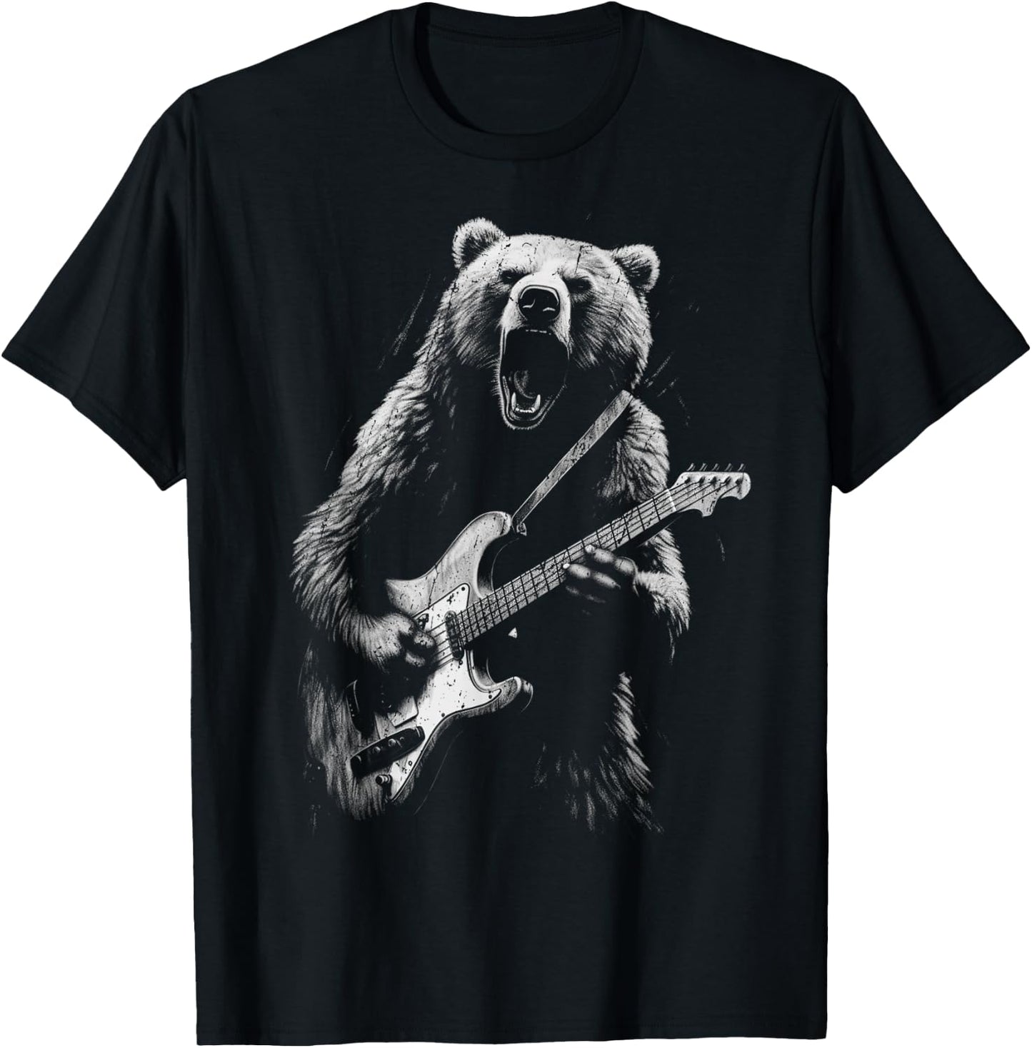 Rock Bear Playing Guitar - Funny Guitar Bear Music T-Shirt - T-Shirt | Black