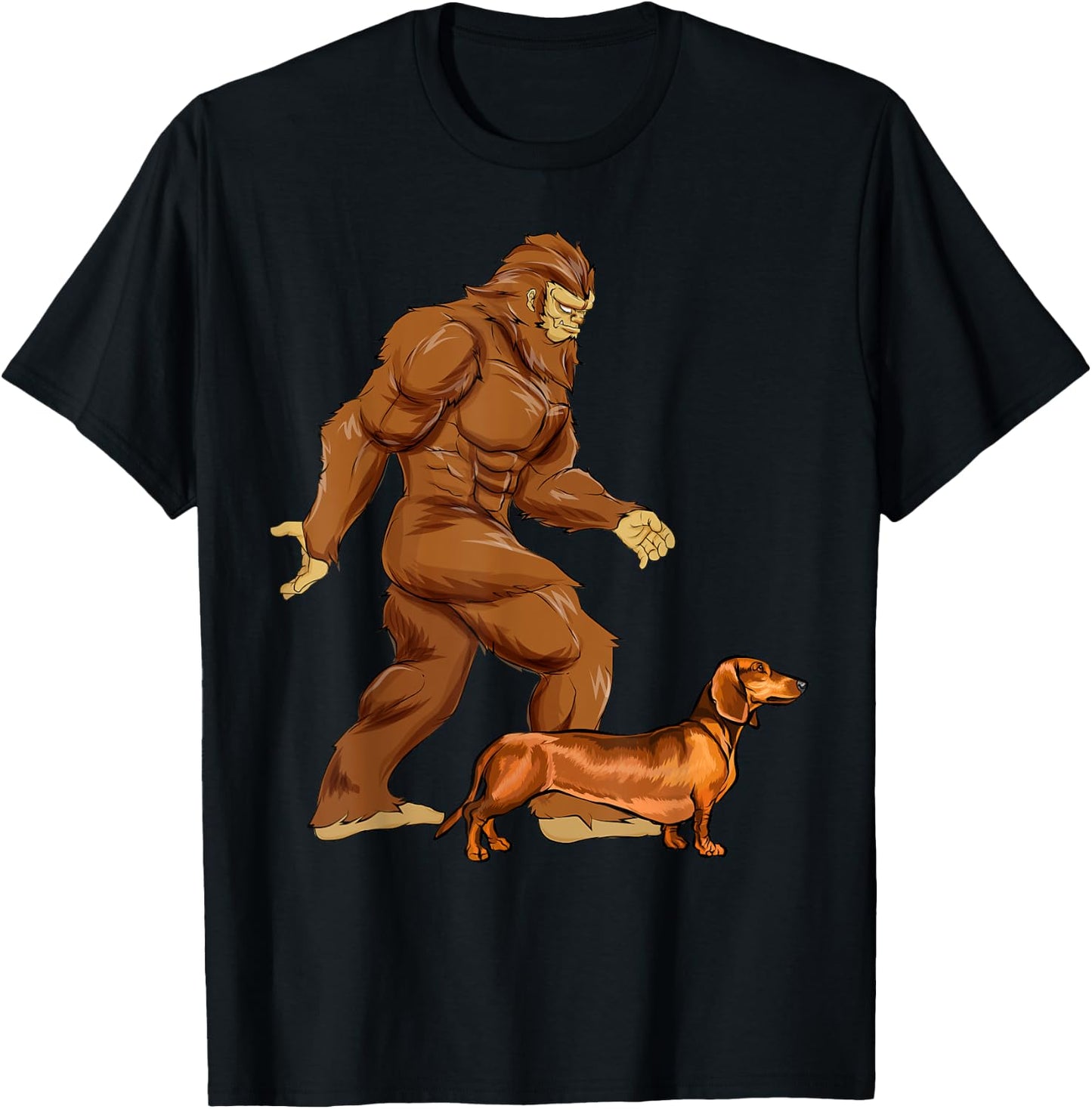 Funny Bigfoot Walking Brown Dachshund Sasquatch Dog Men Women Girls Kids T-Shirt - T-Shirt | Black