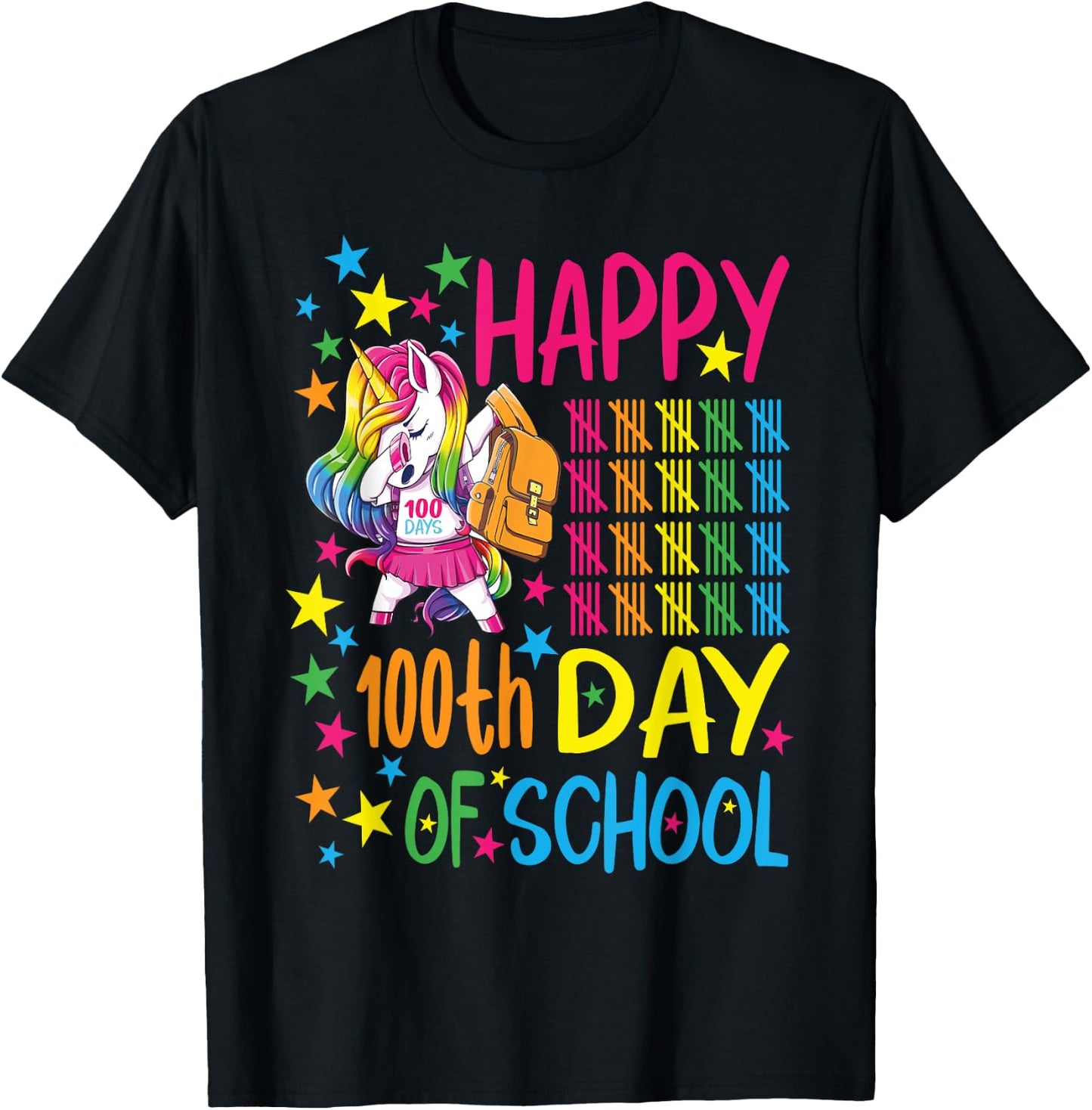 Happy 100th Day Of School Unicorn T-Shirt - T-Shirt | Black