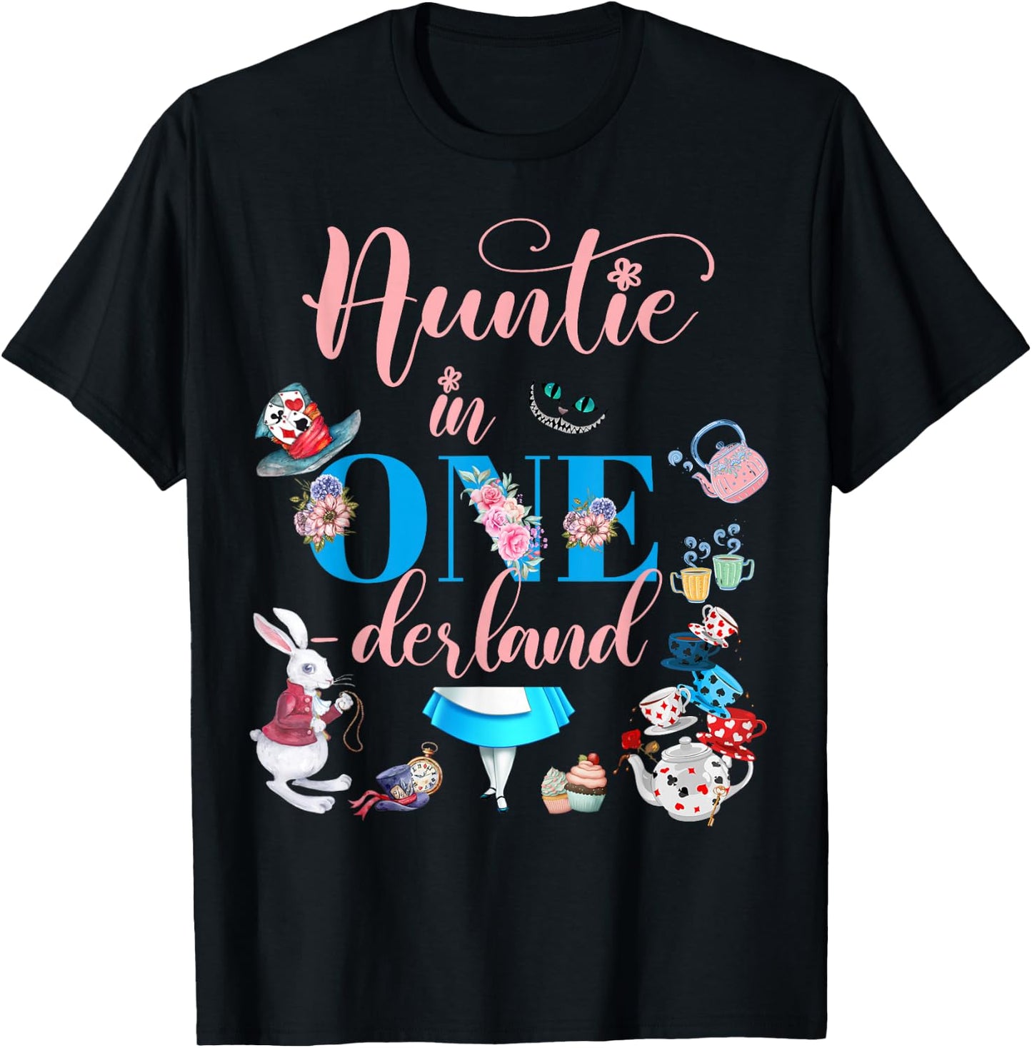 Alice in ONEderland Family Auntie Of The Birthday Girl T-Shirt - T-Shirt | Black