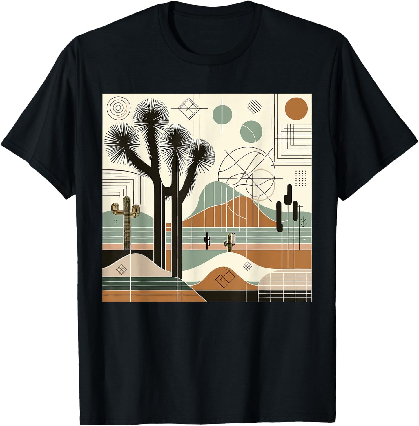 Joshua Tree National Park Line Art Vintage Hiking Camping T-Shirt - T-Shirt | Black