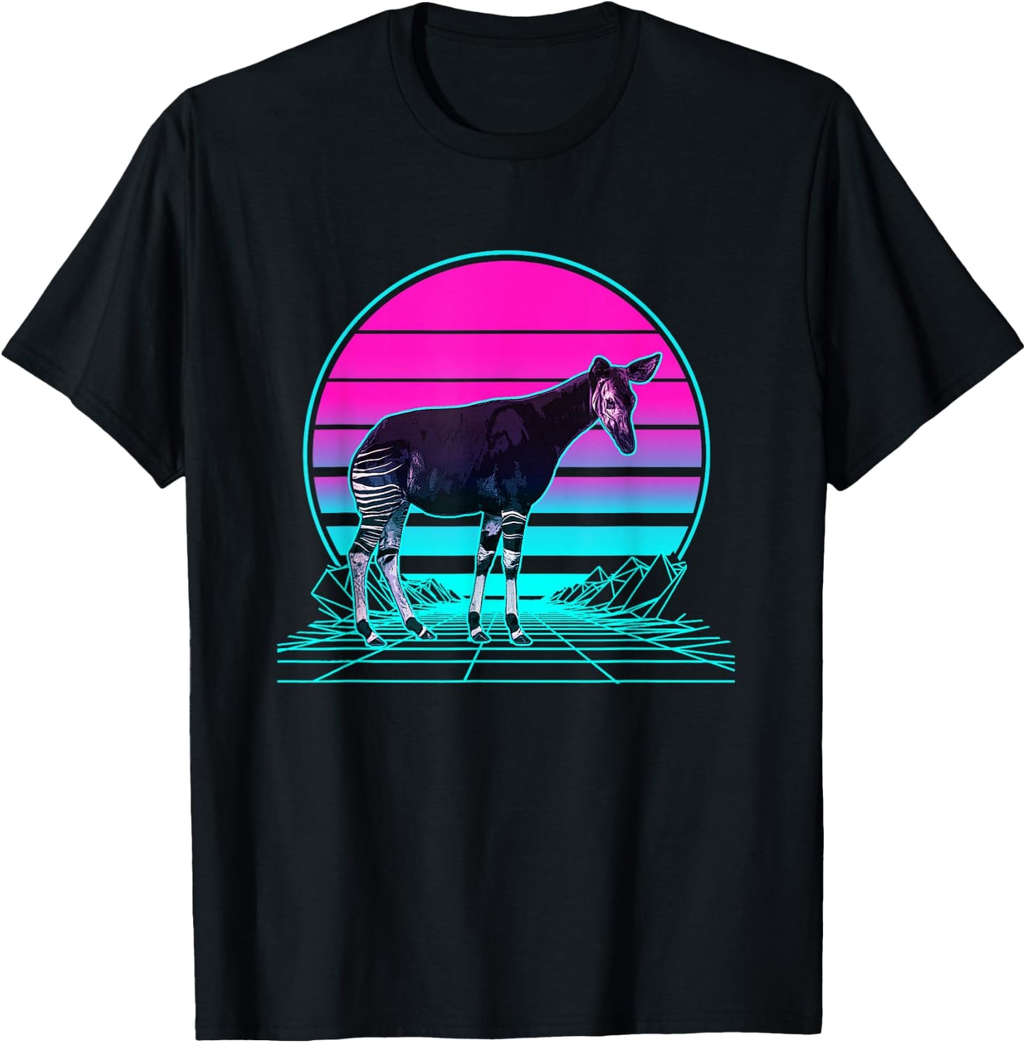 Vintage Retro Sunset Okapi T-Shirt - T-Shirt | Black
