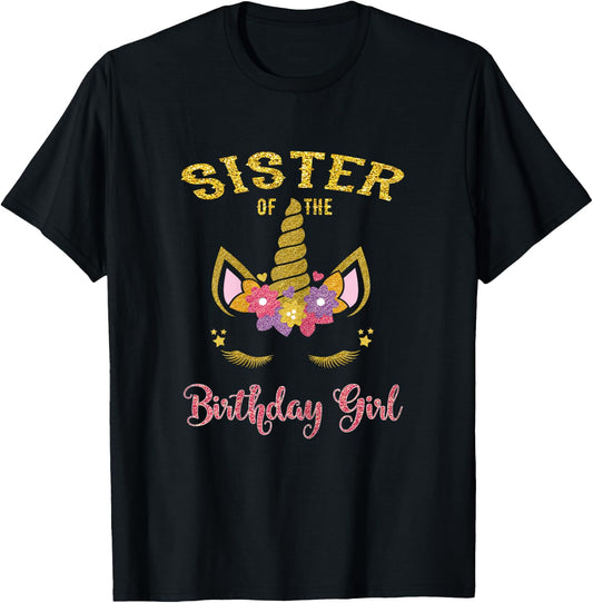 Sister Of The Birthday Girl Unicorn Matching Birthday T-Shirt - T-Shirt | Black