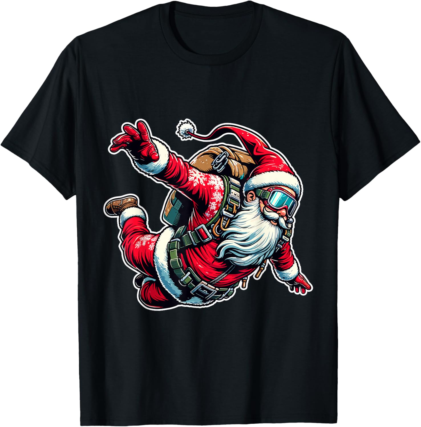 Skydiving Parachuting Funny Christmas Santa Free Flying Fall T-Shirt - T-Shirt | Black