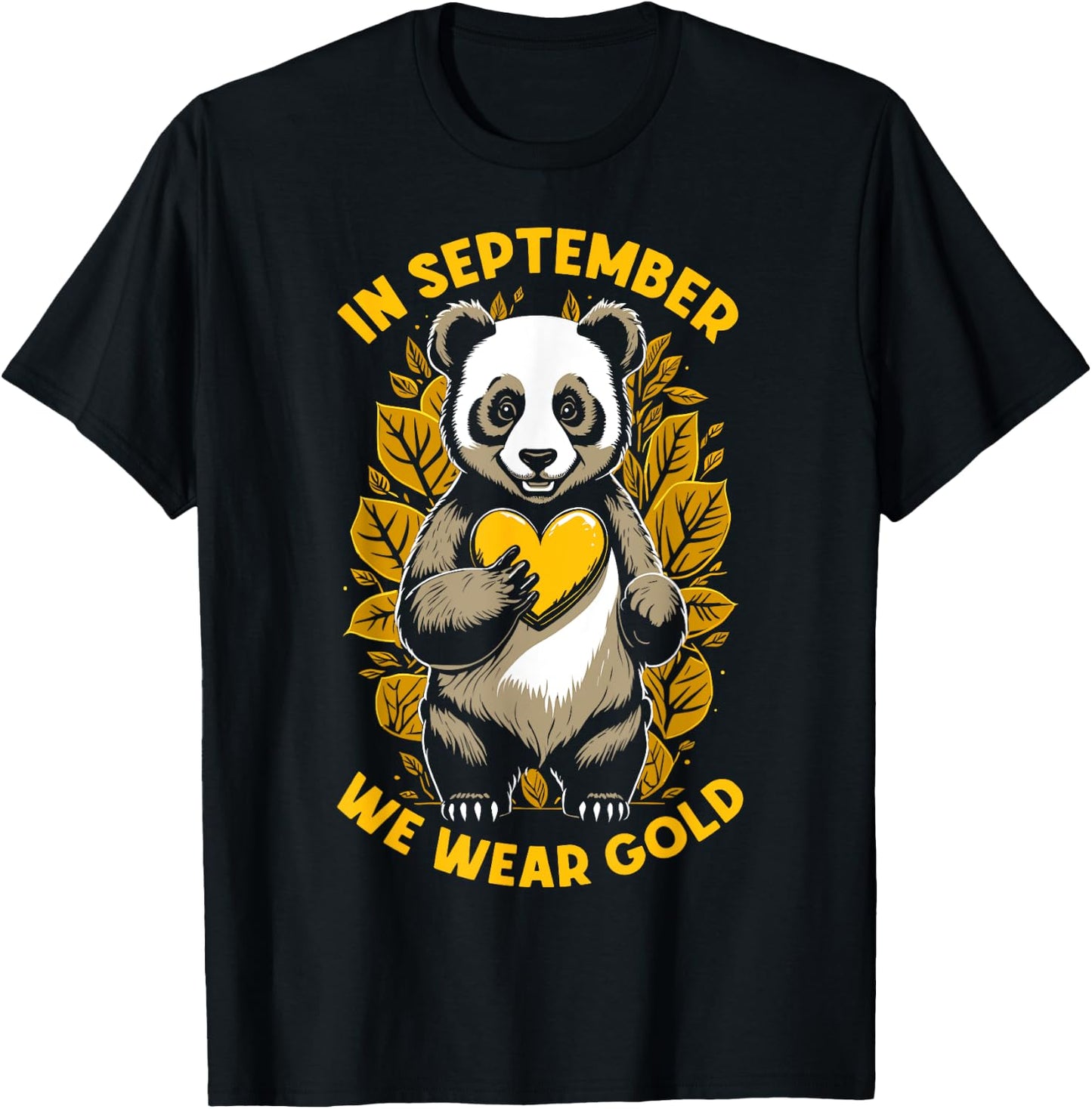 In September We Wear Gold Childhood Cancer Awareness Panda T-Shirt - T-Shirt | Black