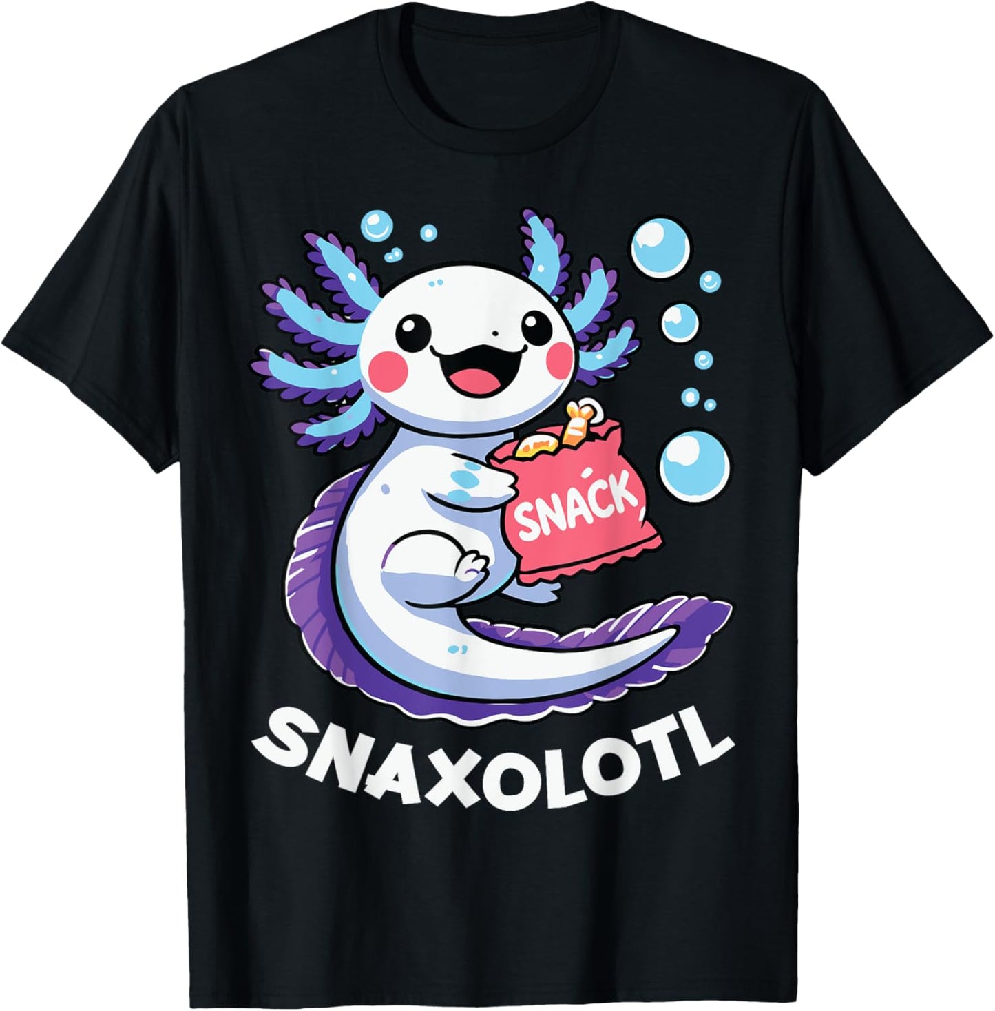 Snaxolotl Axolotl Kawaii Anime Funny Women Men Kids Snacks T-Shirt - T-Shirt | Black