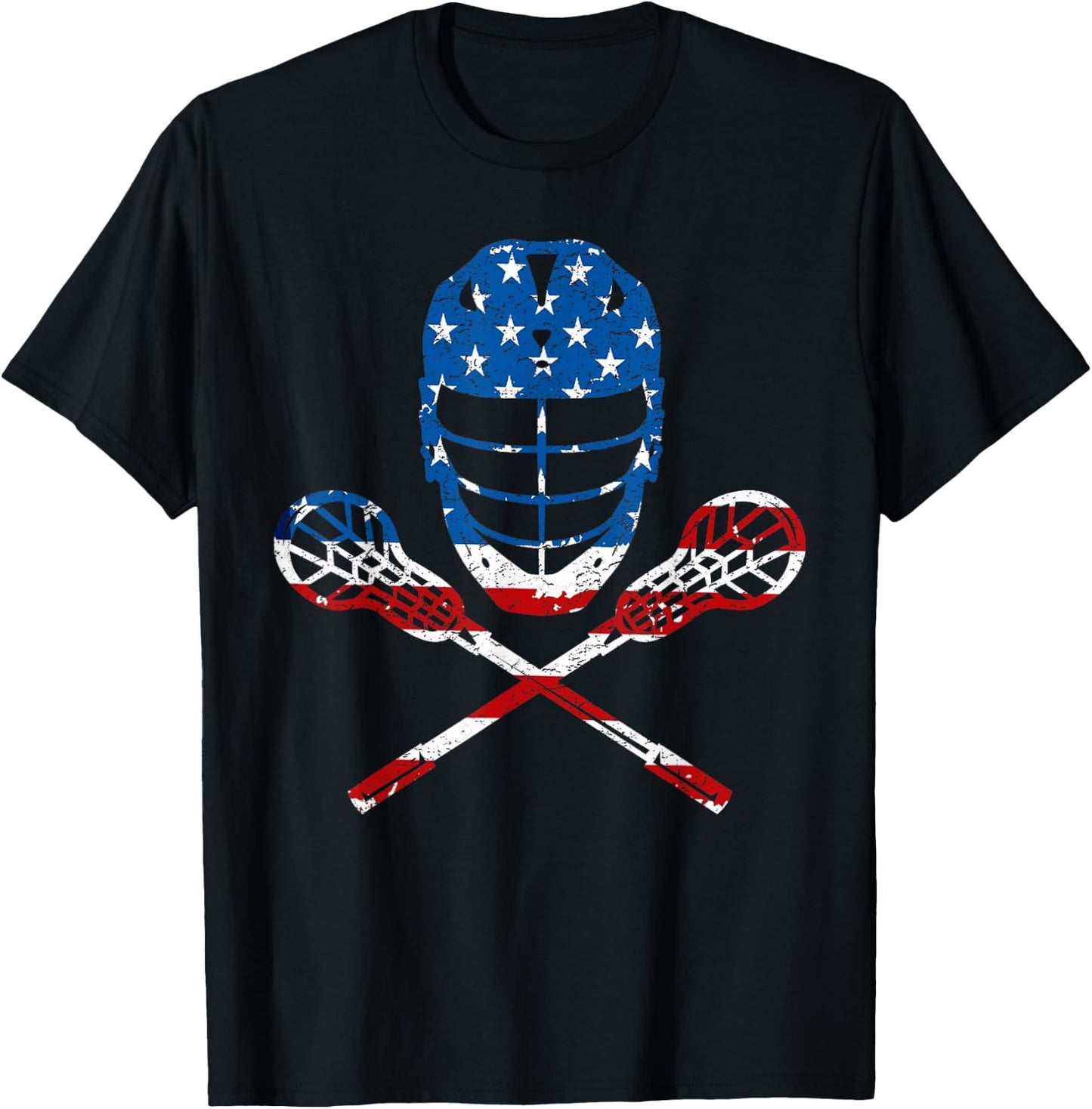 Lacrosse American Flag Lax Helmet Sticks 4th of July Gifts T-Shirt - T-Shirt | Black