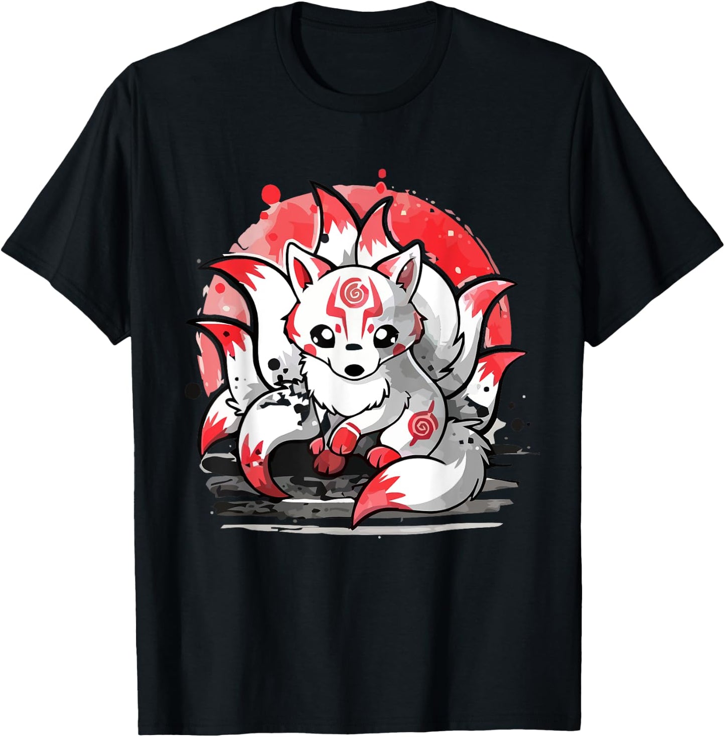 Laughing nine-tails Kitsune Japanese Fox Kids Teens Girls T-Shirt - T-Shirt | Black