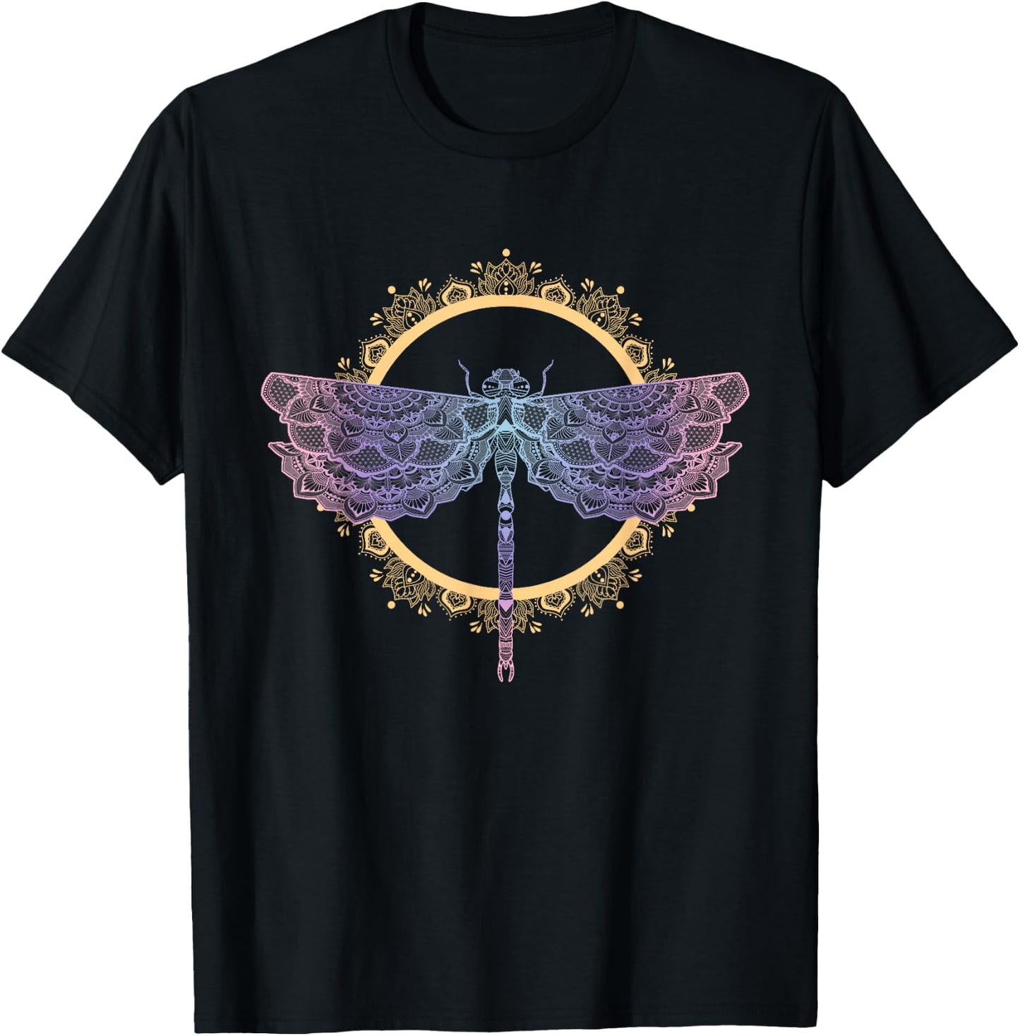 Meditation Mandala Dragonfly Esoteric Yoga Design T-Shirt - T-Shirt | Black