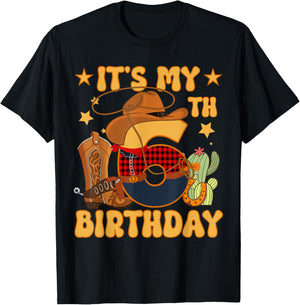 It's My 6th Birthday Cowboy Rodeo Horse 6 Year Old Bday Boy T-Shirt - T-Shirt | Black