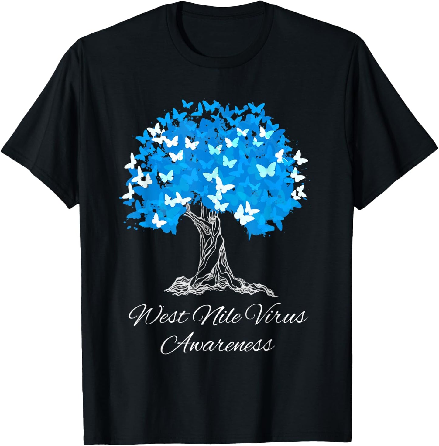 West Nile Virus Awareness Tree With Butterflies Support T-Shirt - T-Shirt | Black