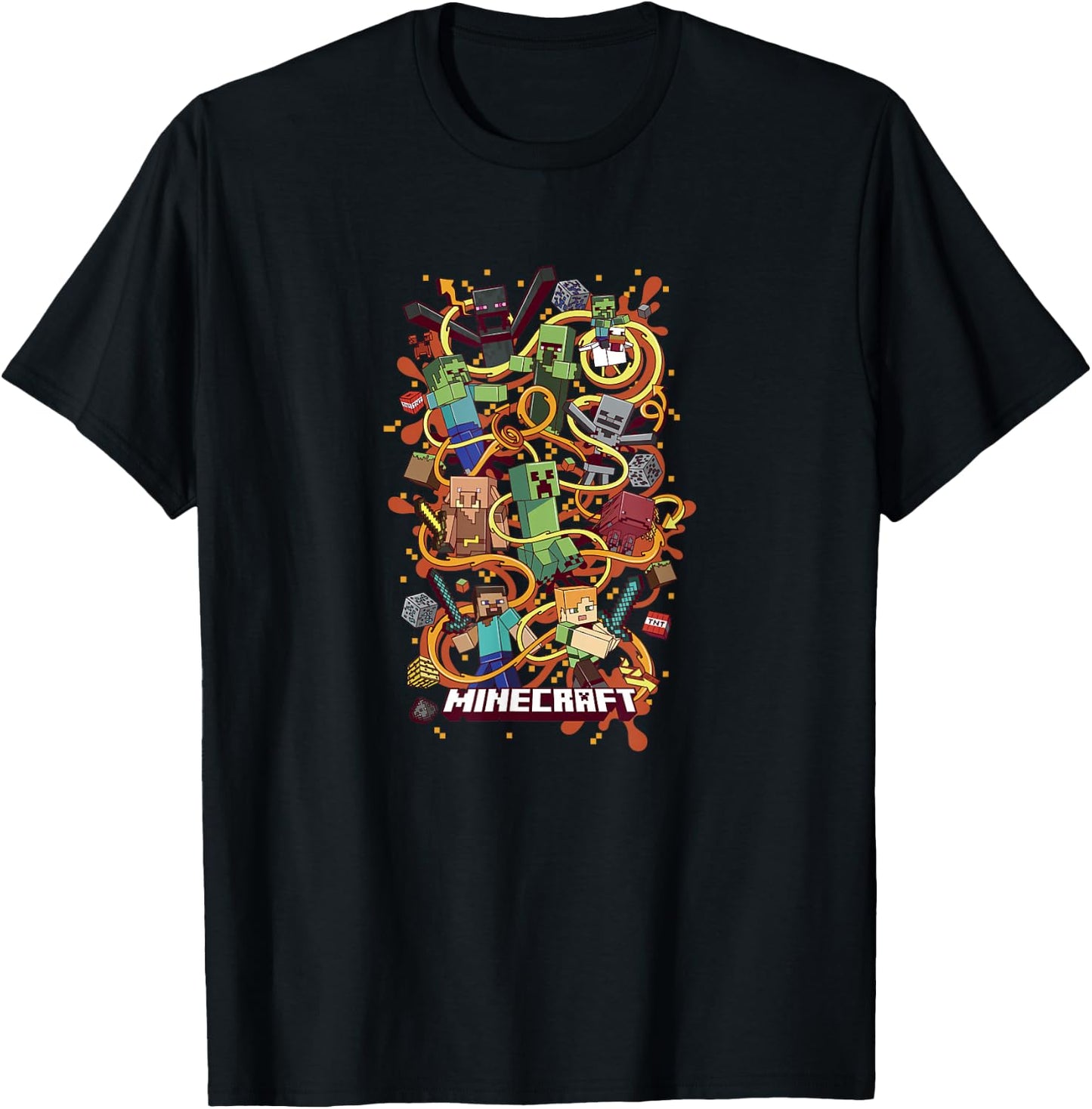Minecraft Group Shot Funtage Arrow Composition T-Shirt - T-Shirt | Black
