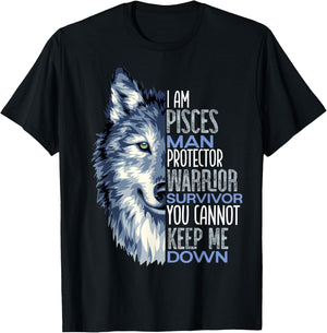 Wolf I Am Pisces Man Warrior Positive Zodiac Star T-Shirt - T-Shirt | Black