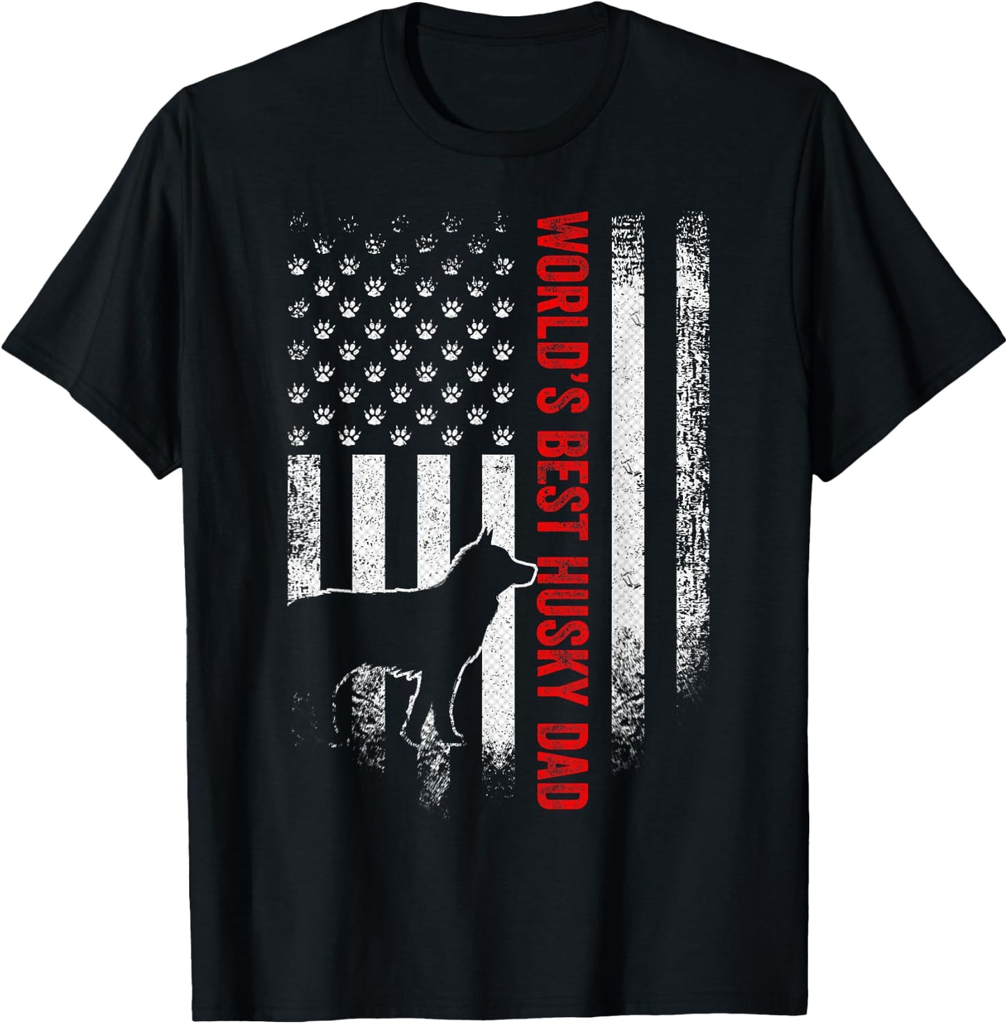 Vintage American Flag World's Best Siberian Husky Dad Funny Men T-Shirt - T-Shirt | Black