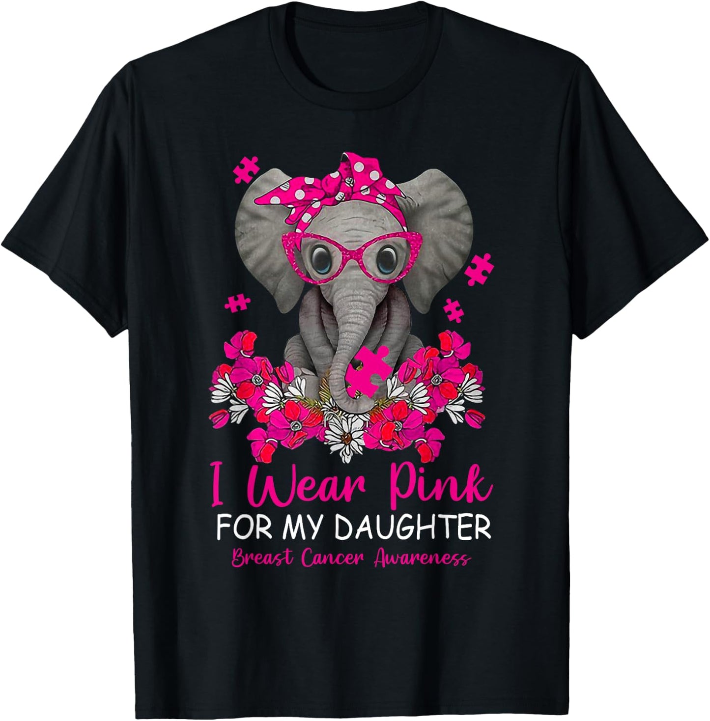 I Wear Pink For My Daughter Breast Cancer Awareness Warrior T-Shirt - T-Shirt | Black