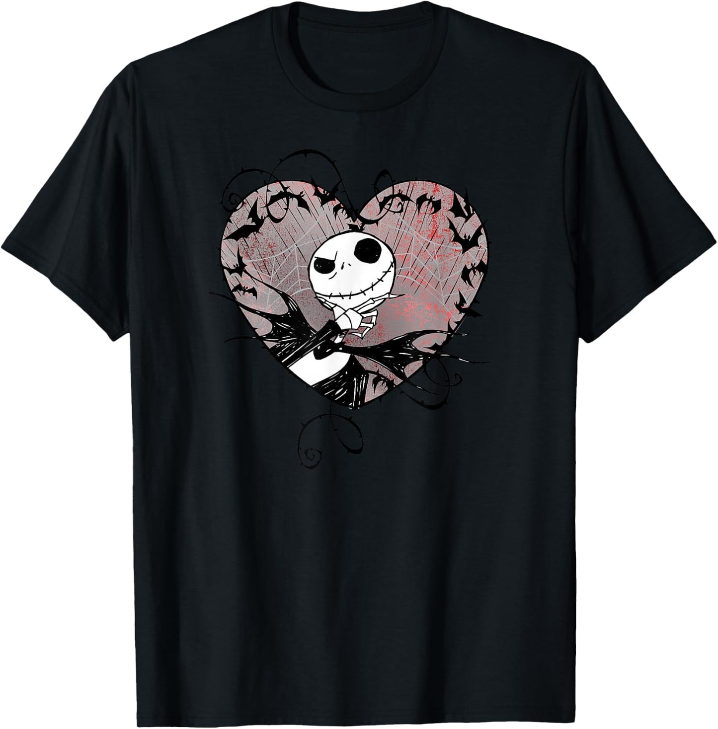 Disney Nightmare Before Christmas Valentines Jack Bat Heart T-Shirt - T-Shirt | Black