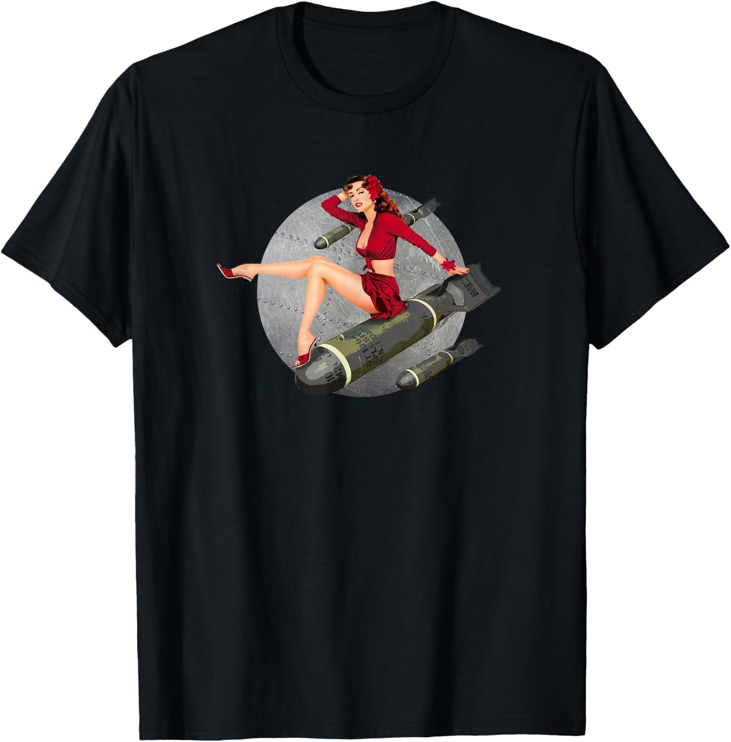 WW2 Retro Pin Up Girl Bombs Away T-Shirt - T-Shirt | Black