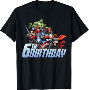 Marvel Avengers Action Shot 6th Birthday T-Shirt - T-Shirt | Black