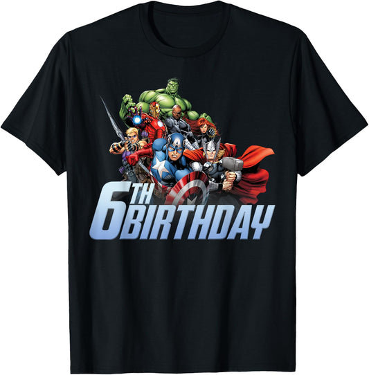 Marvel Avengers Action Shot 6th Birthday T-Shirt - T-Shirt | Black