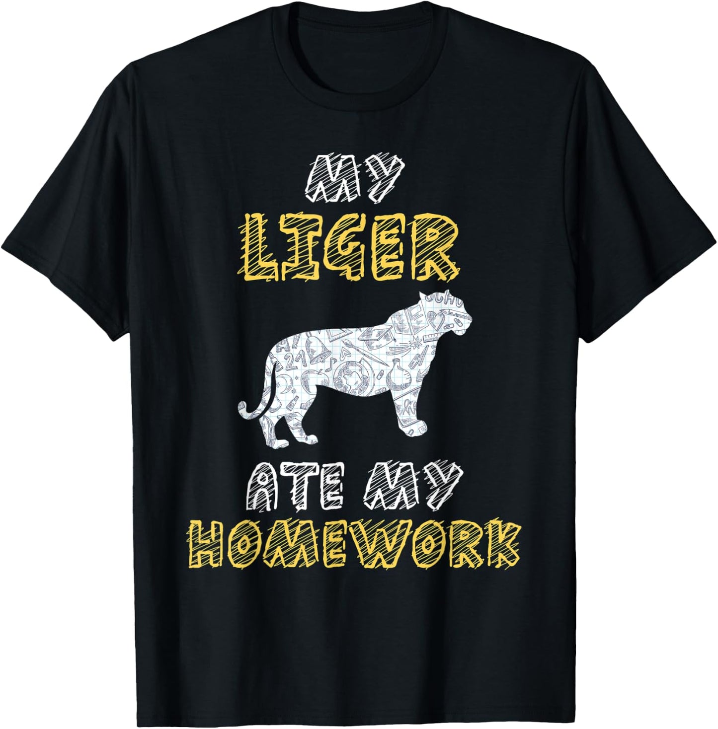My Liger Ate My Homework Tigon Animal Kid Back To School T-Shirt - T-Shirt | Black