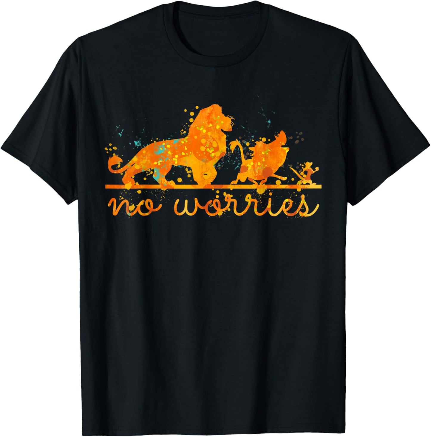 Disney The Lion King Group Shot No Worries Splatter T-Shirt - T-Shirt | Black